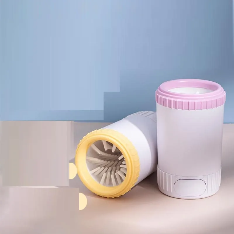 Automatic pet foot wash cup with silicone bristles for small and medium dogs in light grey