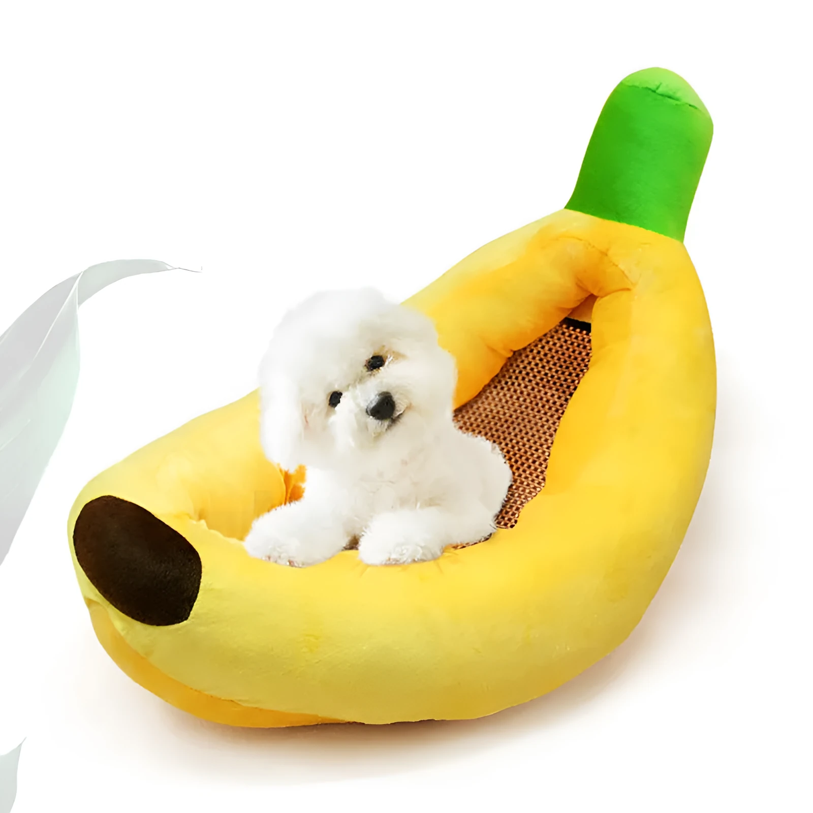 Yellow Banana Kennel zipper removable washable pet kennel mat on floor, available in sizes XS to L