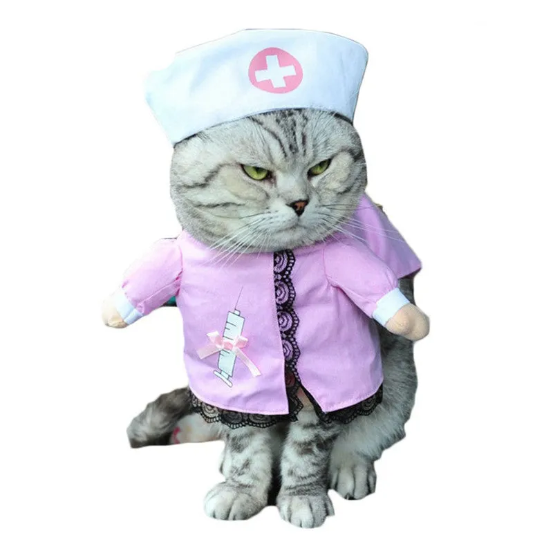 Funny pet clothes costume set with polyester fibre material, adjustable hat with skull design, and Velcro collar for dogs and cats