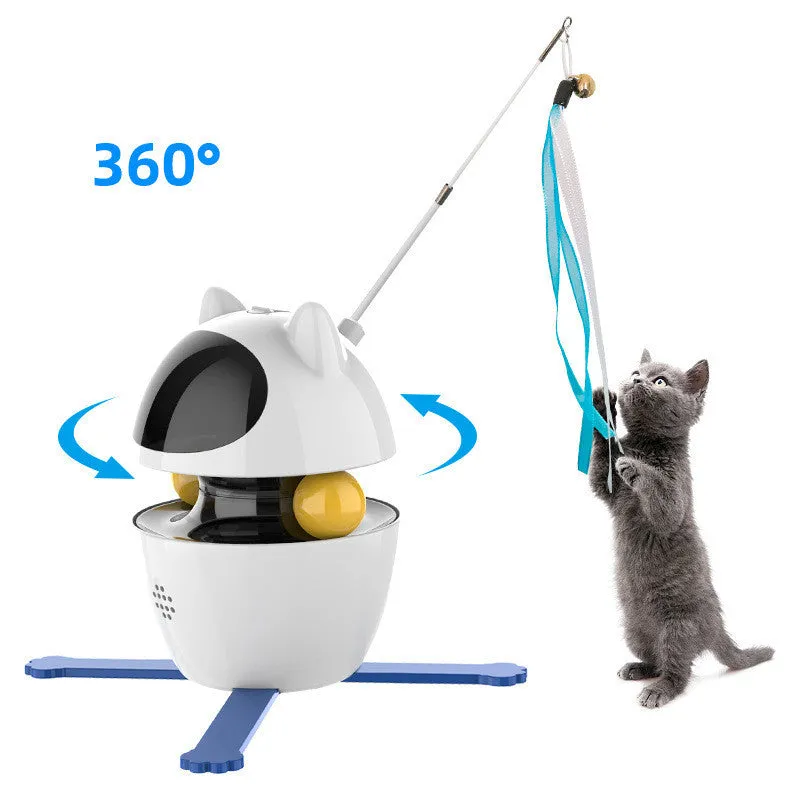 Automatic cat toy set with smart stick and spill ball in apricot colour, with telescopic rod and base bracket