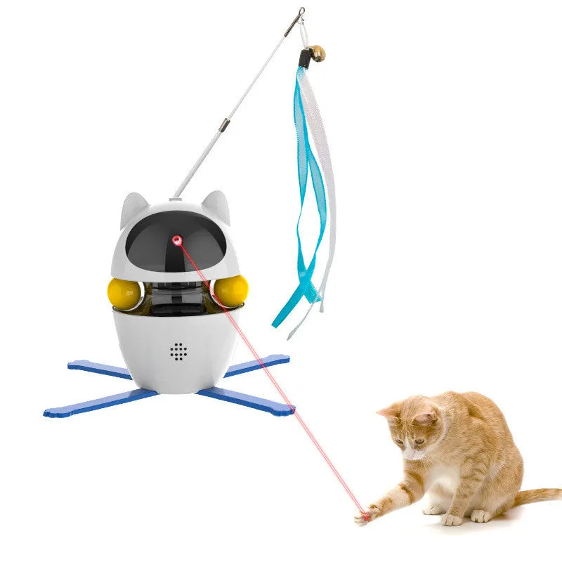 Automatic cat toy set with smart stick and spill ball in apricot colour, with telescopic rod and base bracket