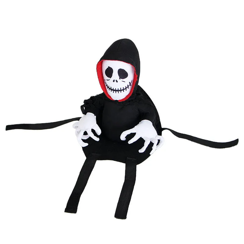 Black polyester Halloween teddy cape for cats and small dogs, shown flat on a surface