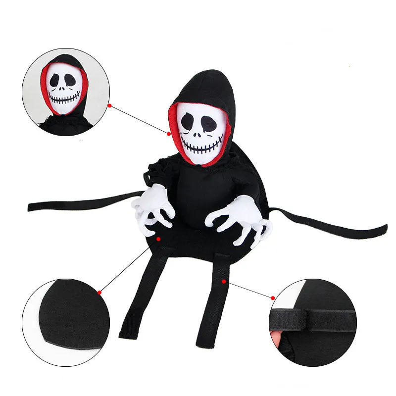 Black polyester Halloween teddy cape for cats and small dogs, shown flat on a surface