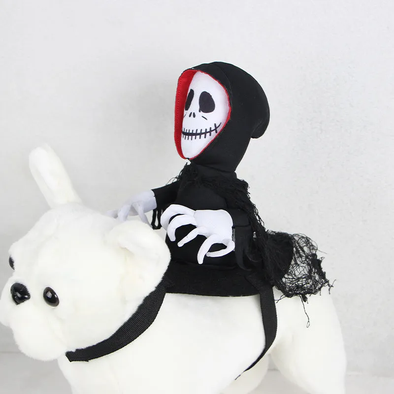 Black polyester Halloween teddy cape for cats and small dogs, shown flat on a surface