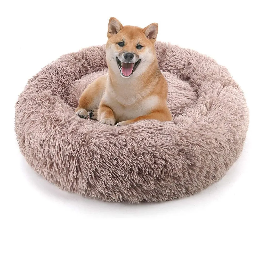Round long velvet pet nest in rainbow gradient colour, suitable for dogs and cats, 40cm to 120cm diameter