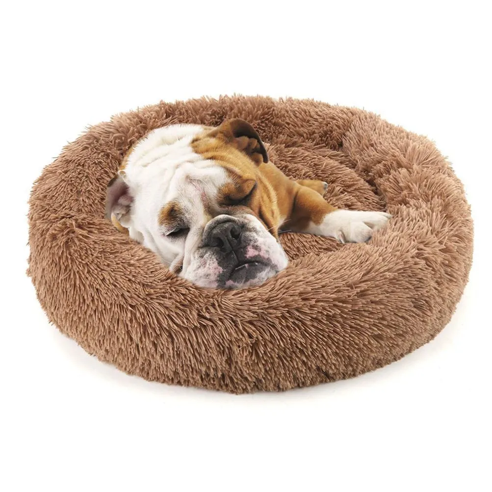 Round long velvet pet nest in rainbow gradient colour, suitable for dogs and cats, 40cm to 120cm diameter