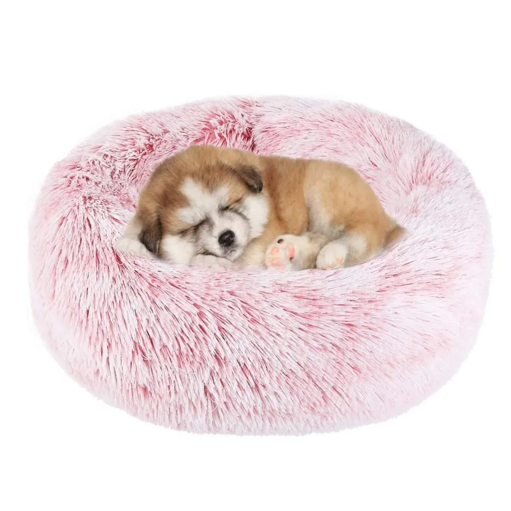 Round long velvet pet nest in rainbow gradient colour, suitable for dogs and cats, 40cm to 120cm diameter