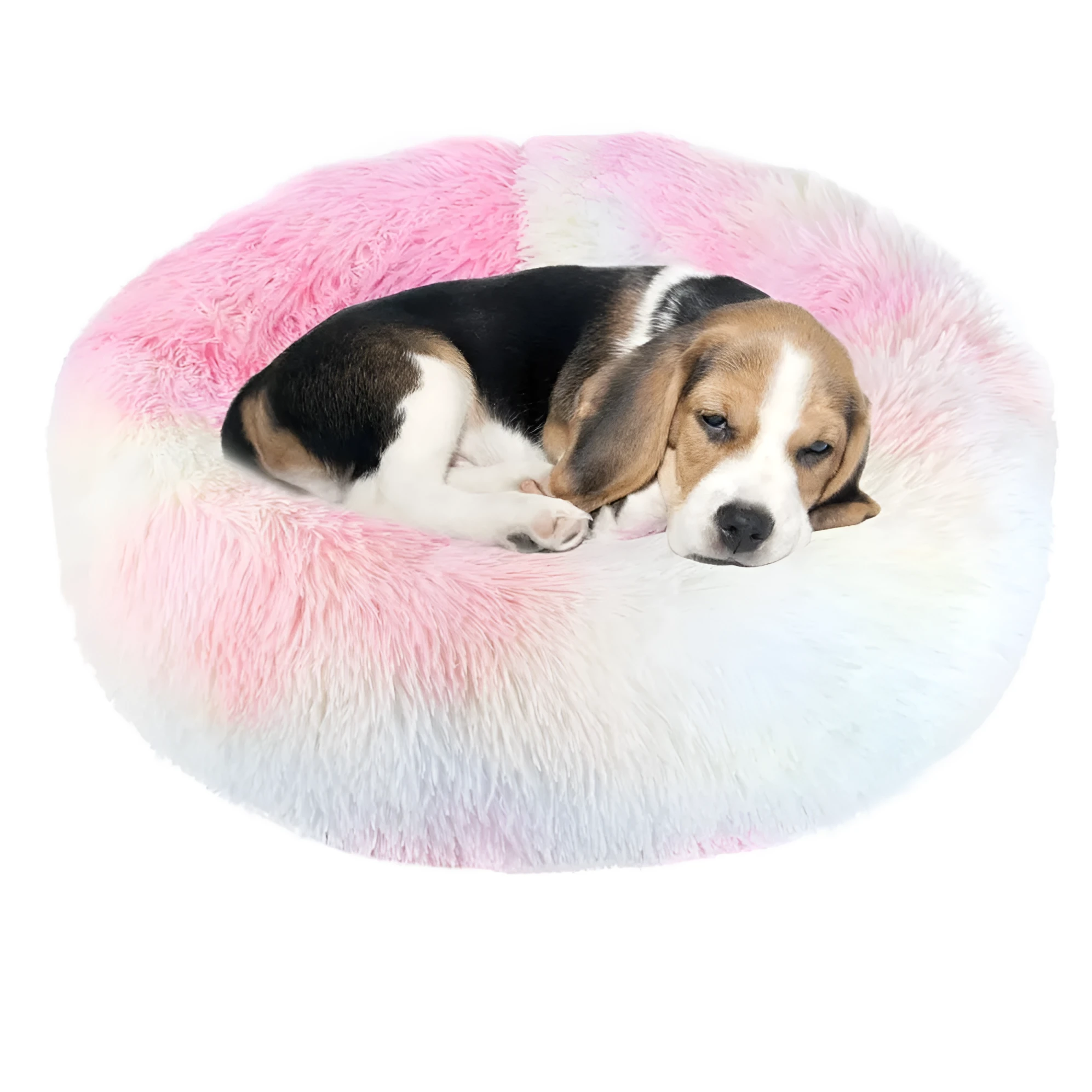 Round long velvet pet nest in rainbow gradient colour, suitable for dogs and cats, 40cm to 120cm diameter