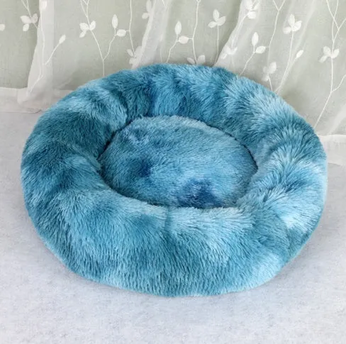 Round long velvet pet nest in rainbow gradient colour, suitable for dogs and cats, 40cm to 120cm diameter
