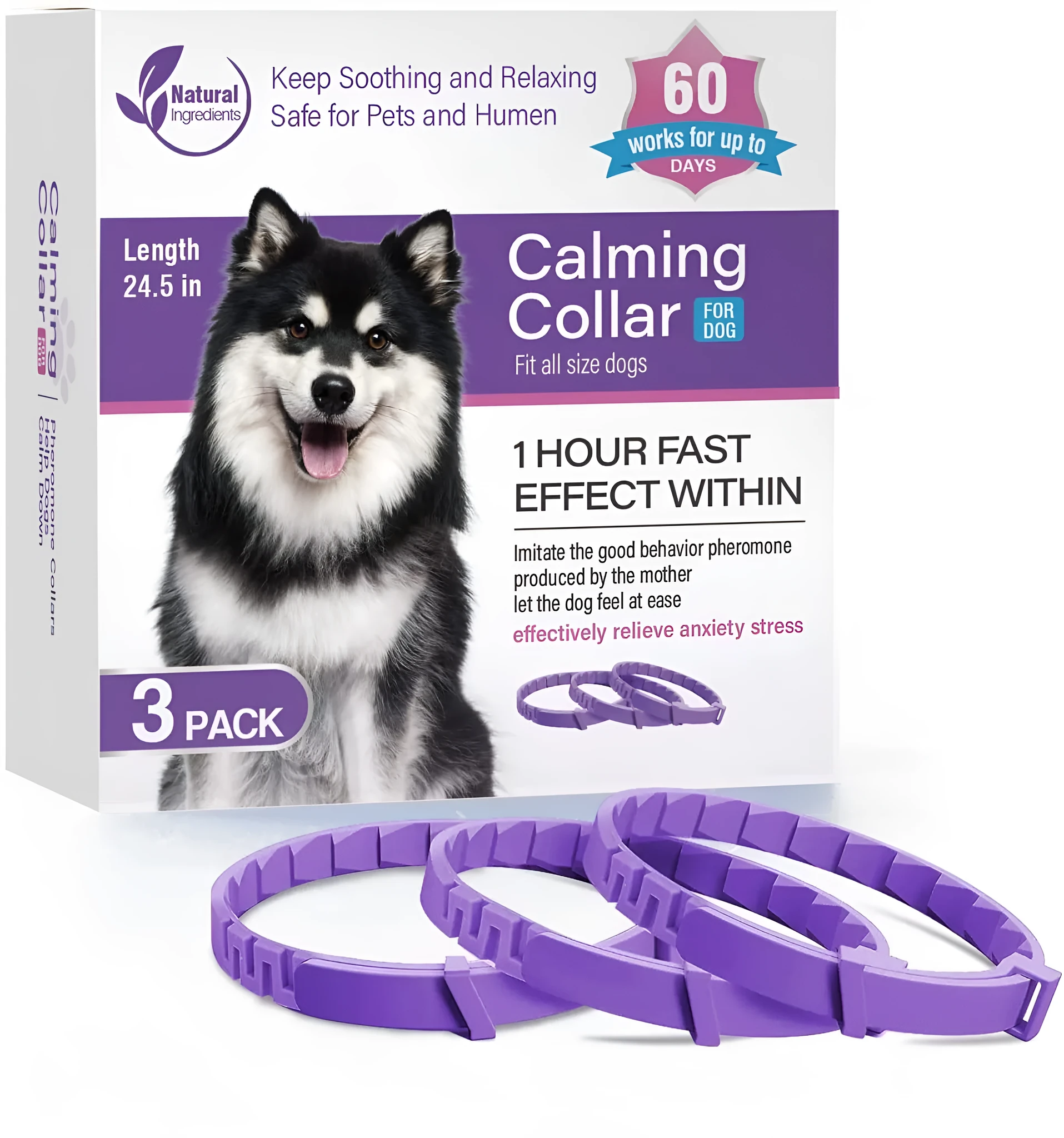 Pet calming collar in plastic material with plain design for cats or dogs 3 pack
