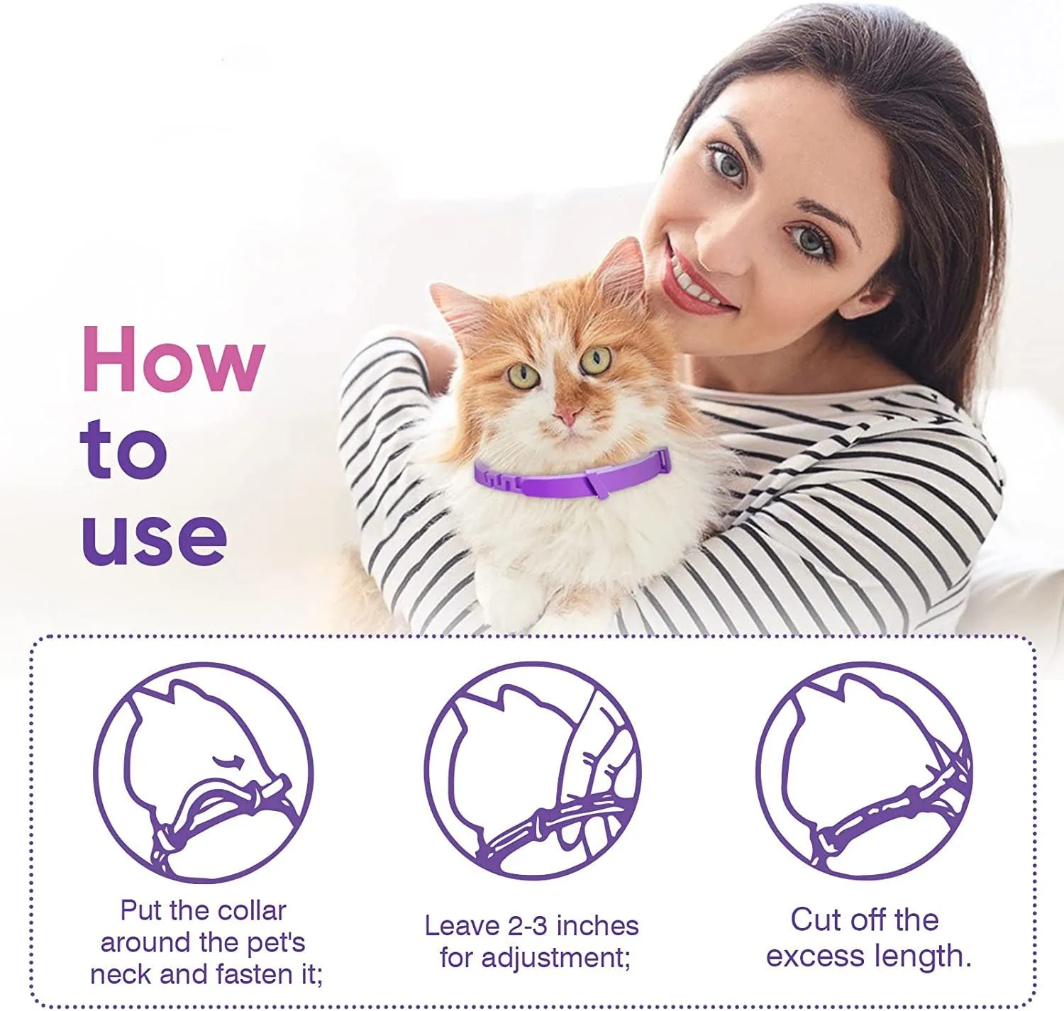 Pet calming collar in plastic material with plain design for cats or dogs 3 pack