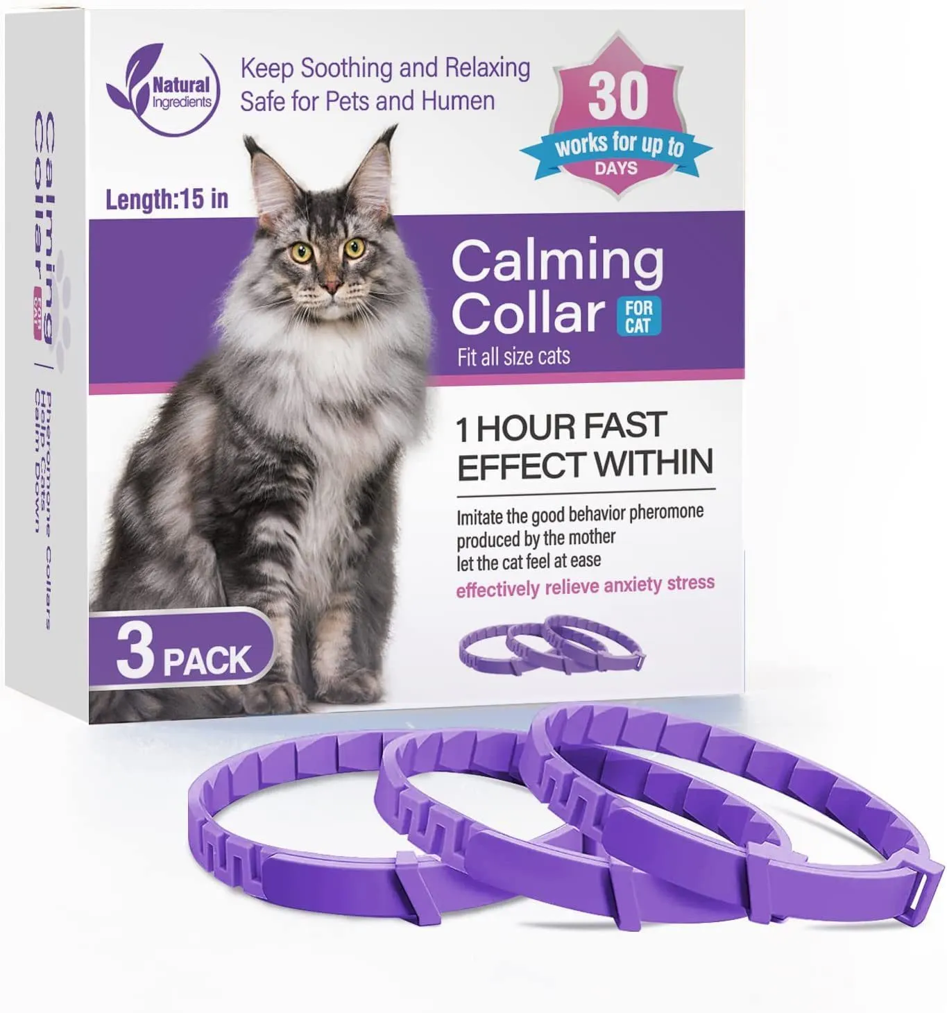 Pet calming collar in plastic material with plain design for cats or dogs 3 pack