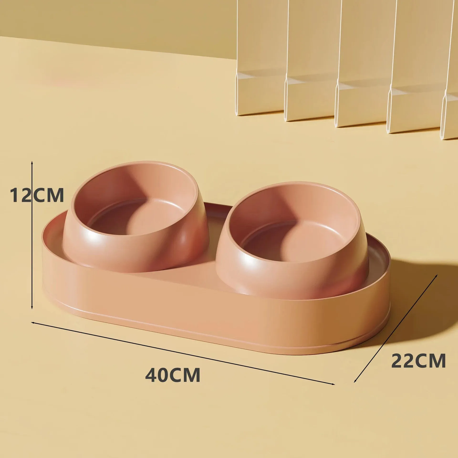 White elevated pet feeder with tilted ceramic bowls on a separate rack, for cats and small dogs.