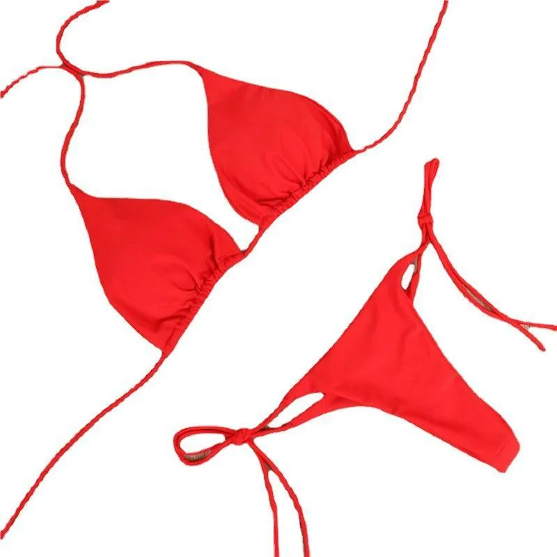 Halter neck tie bikini in milk silk fabric with split side ties, available in multiple colours and sizes S to XL