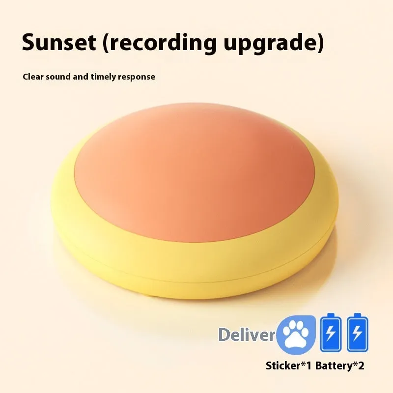 Plastic pet communication button dog voice toy in recording macaron purple on a flat surface