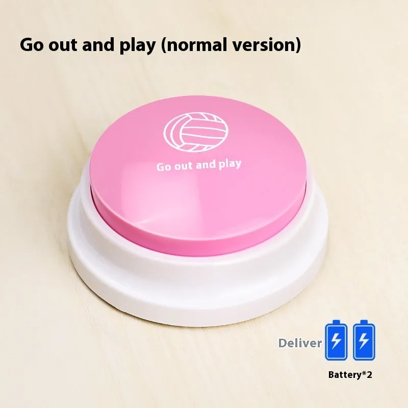 Plastic pet communication button dog voice toy in recording macaron purple on a flat surface