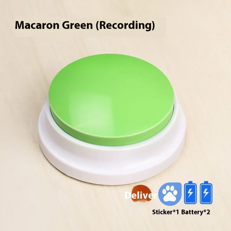 Plastic pet communication button dog voice toy in recording macaron purple on a flat surface