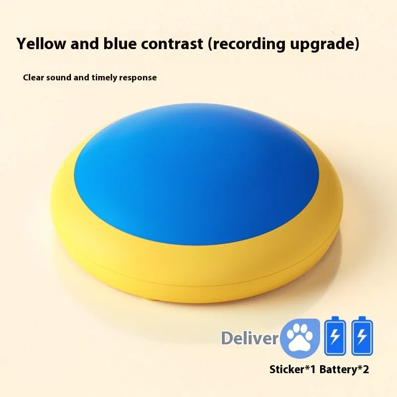 Plastic pet communication button dog voice toy in recording macaron purple on a flat surface