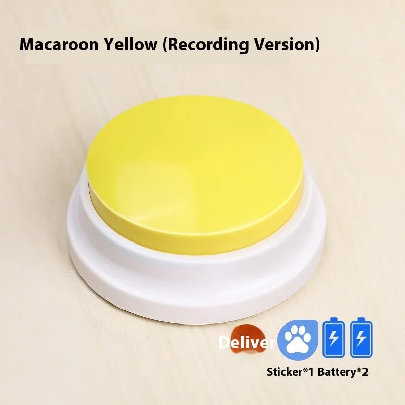 Plastic pet communication button dog voice toy in recording macaron purple on a flat surface