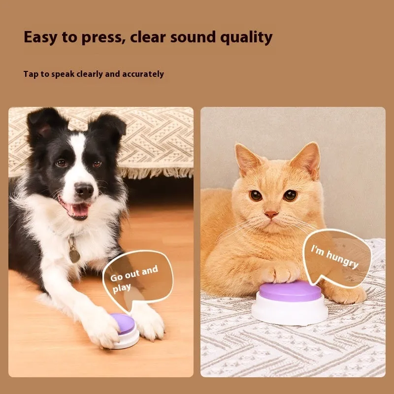 Plastic pet communication button dog voice toy in recording macaron purple on a flat surface