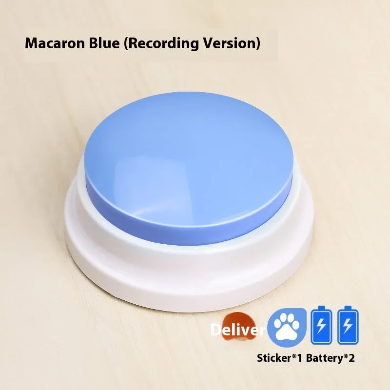 Plastic pet communication button dog voice toy in recording macaron purple on a flat surface