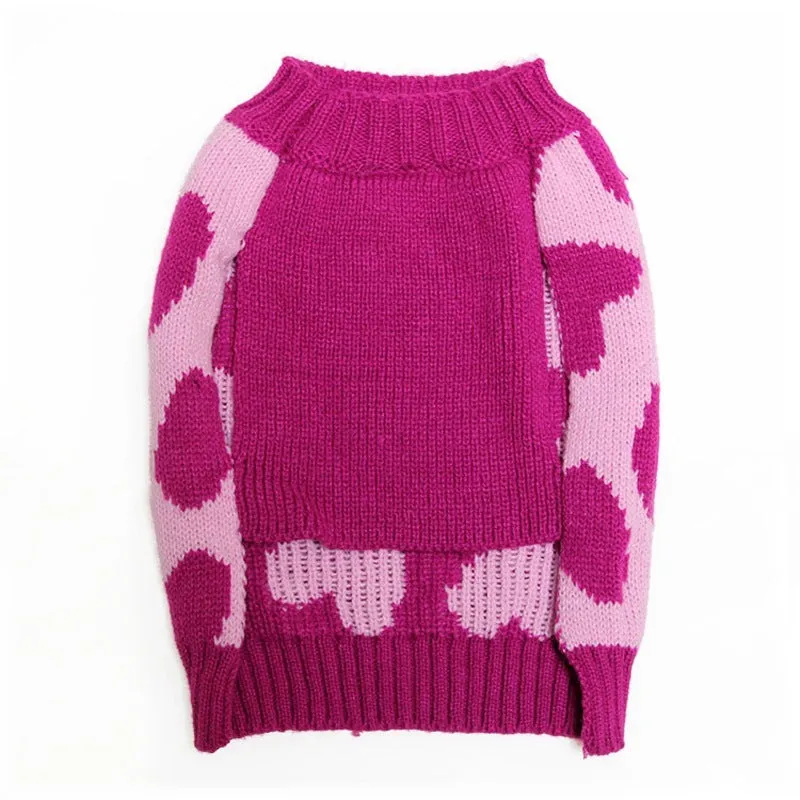 Dog autumn winter pet sweater in rose love colour acrylic knit for small and medium dogs