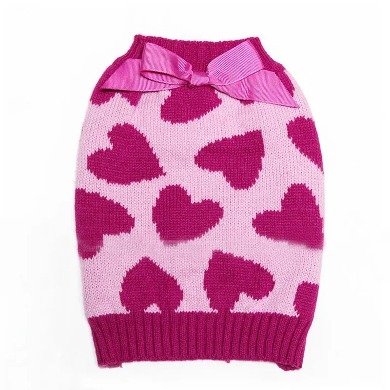 Dog autumn winter pet sweater in rose love colour acrylic knit for small and medium dogs