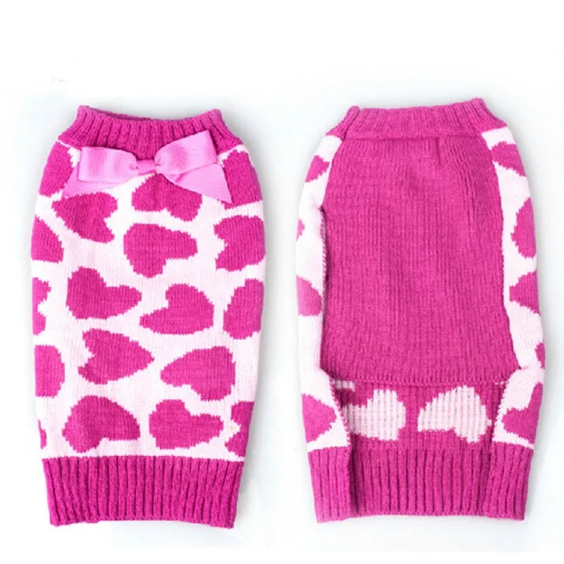 Dog autumn winter pet sweater in rose love colour acrylic knit for small and medium dogs