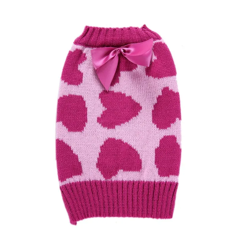 Dog autumn winter pet sweater in rose love colour acrylic knit for small and medium dogs