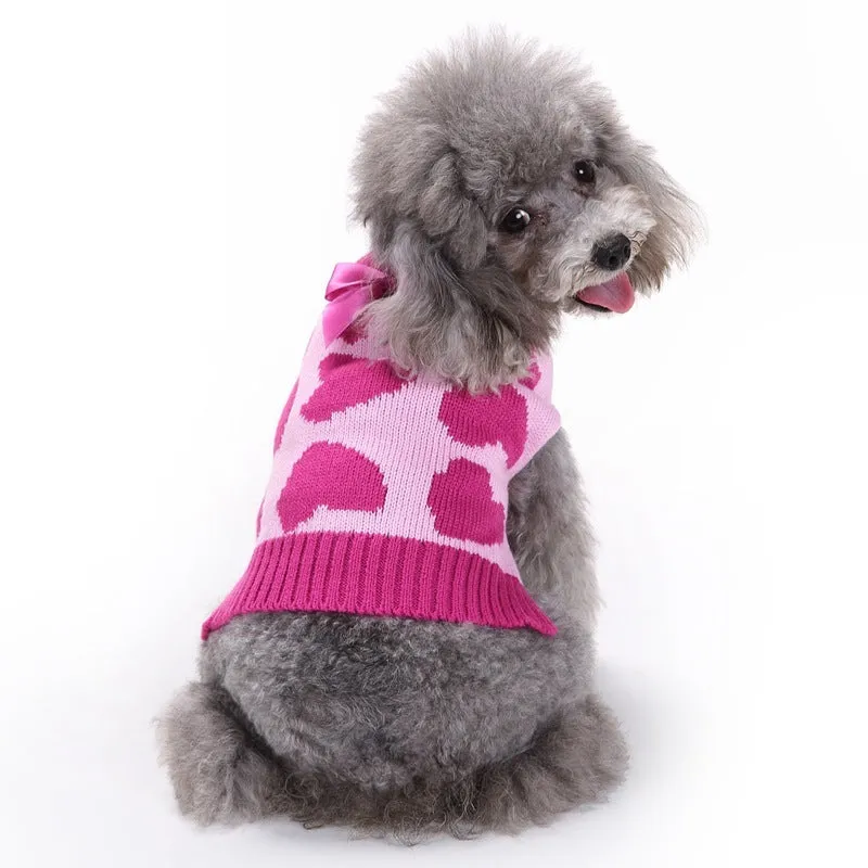 Dog autumn winter pet sweater in rose love colour acrylic knit for small and medium dogs