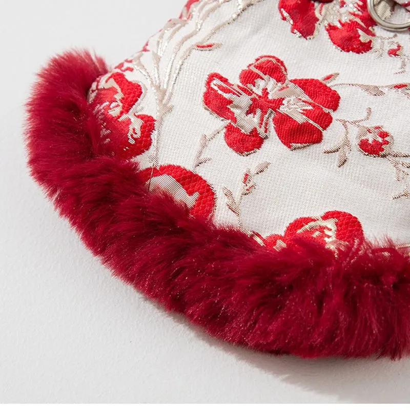Chinese-style pet jacket with stand-up collar and festive prints in red or pink for small dogs and cats