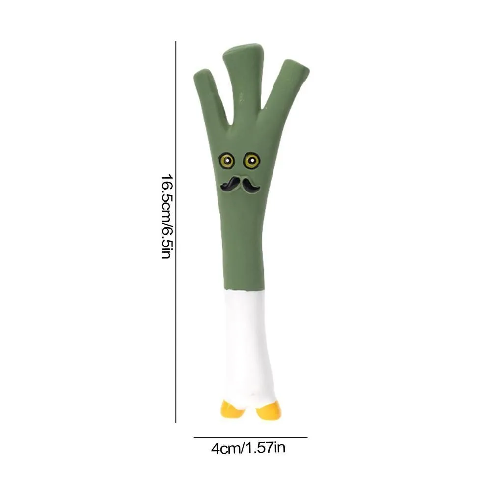 Latex cartoon vegetable dog chew toy shaped like an onion and eggplant in green, orange, or purple.