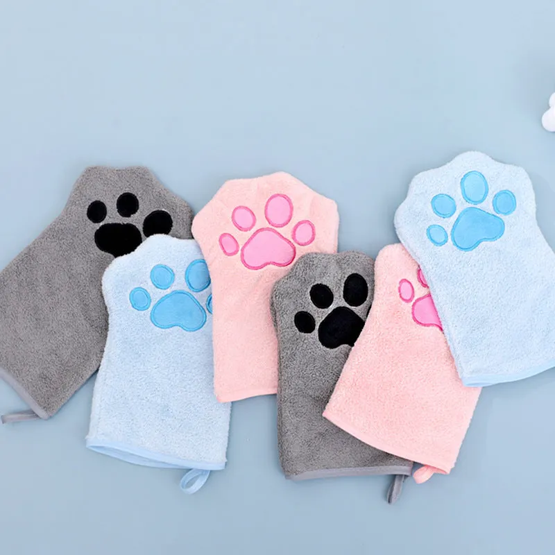Glove Dog quick-drying absorbent pet towel in coral fleece, 15x22cm, available in pink, sky blue, and gray