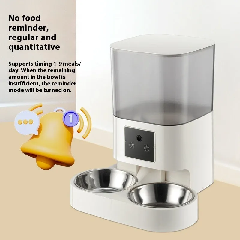 White automatic pet feeder with single bowl and button control for cats and dogs