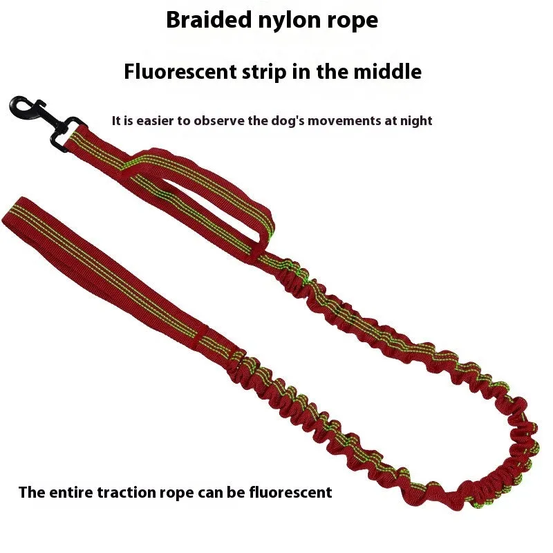 Dog retractable elastic reflective hand holding rope nylon lead in black with 100kg tension rating