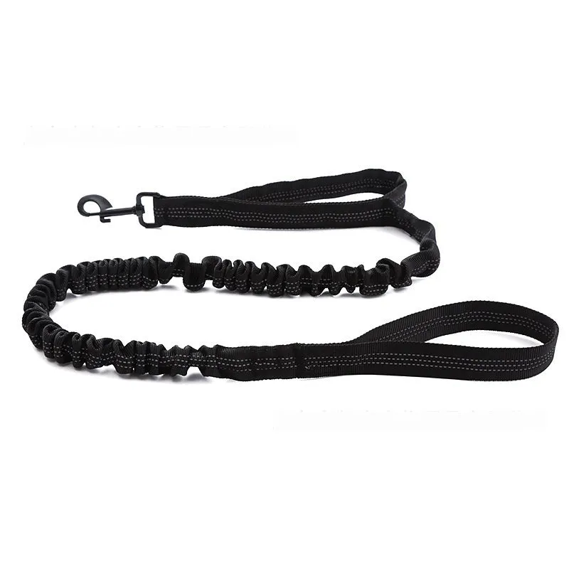 Dog retractable elastic reflective hand holding rope nylon lead in black with 100kg tension rating