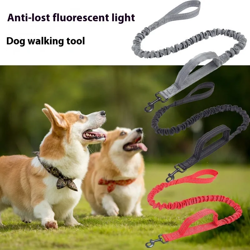 Dog retractable elastic reflective hand holding rope nylon lead in black with 100kg tension rating