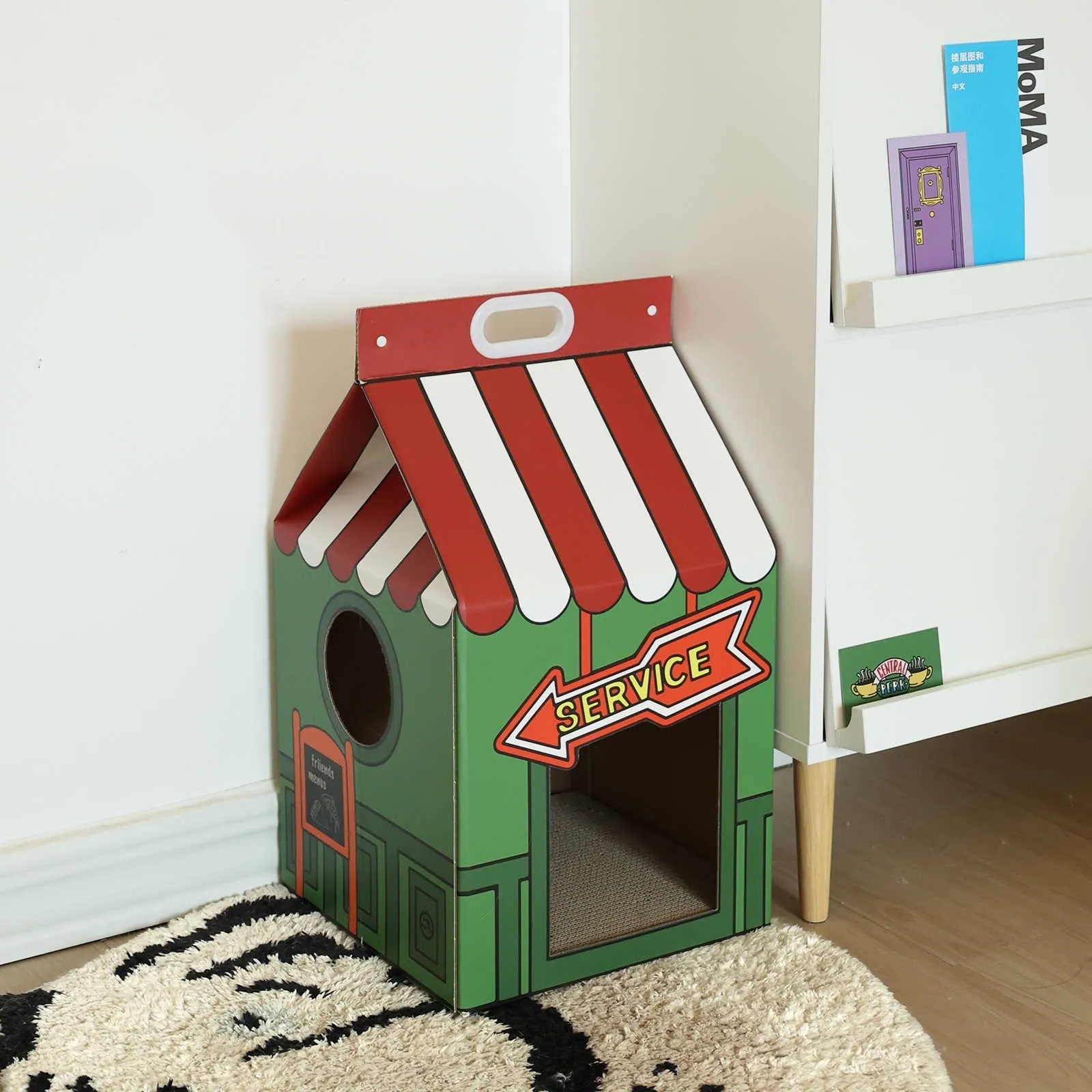 Central Perk theme cat house made from corrugated paper, 56cm height, for scratching and resting