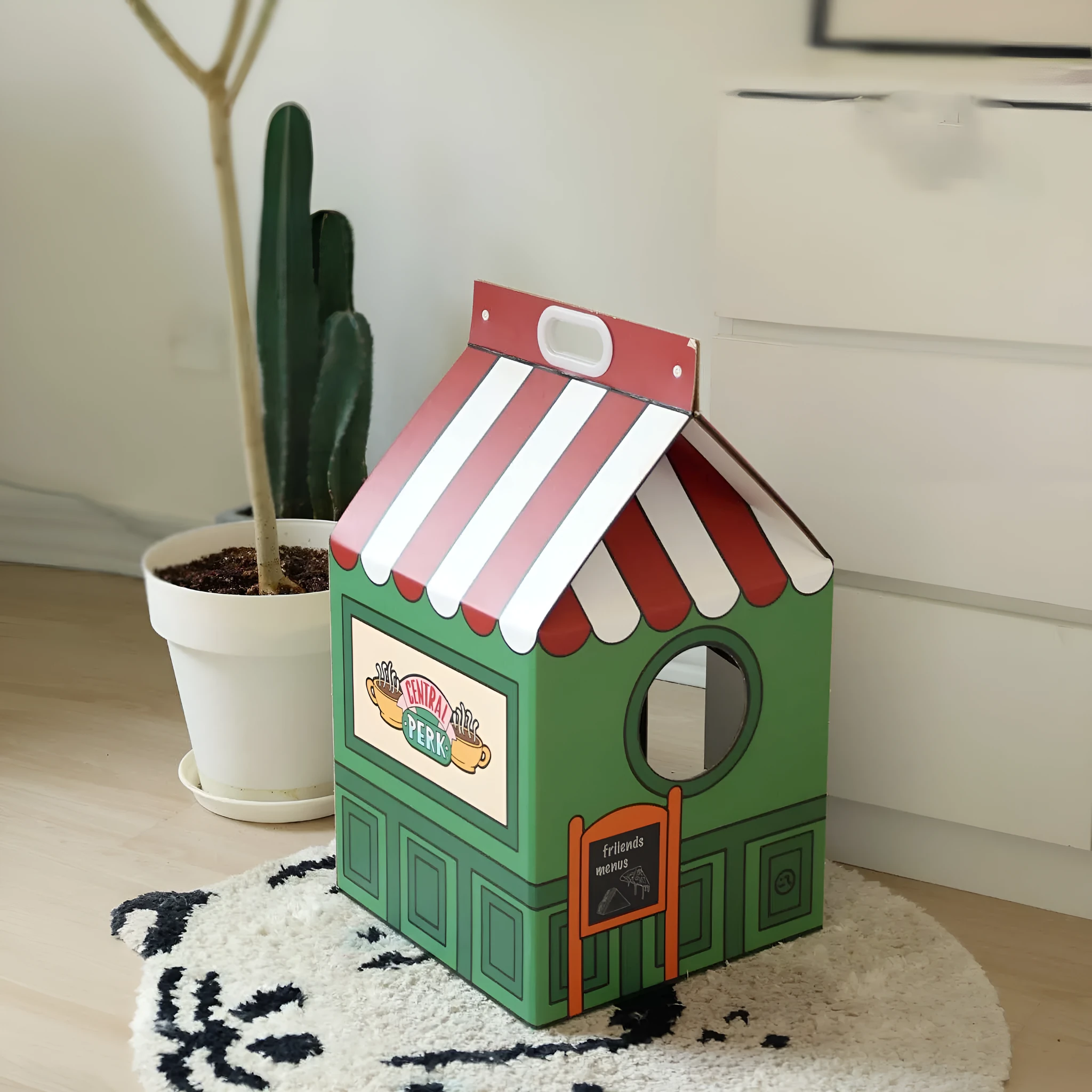 Central Perk theme cat house made from corrugated paper, 56cm height, for scratching and resting