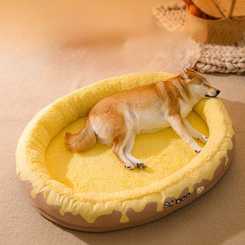 Grey and yellow washable pet bed with detachable cover for small and medium dogs and cats