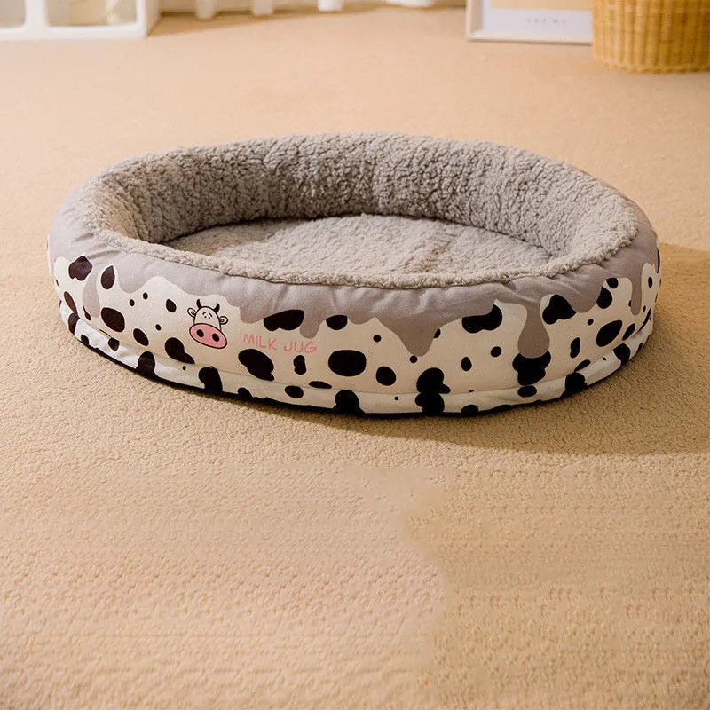 Grey and yellow washable pet bed with detachable cover for small and medium dogs and cats