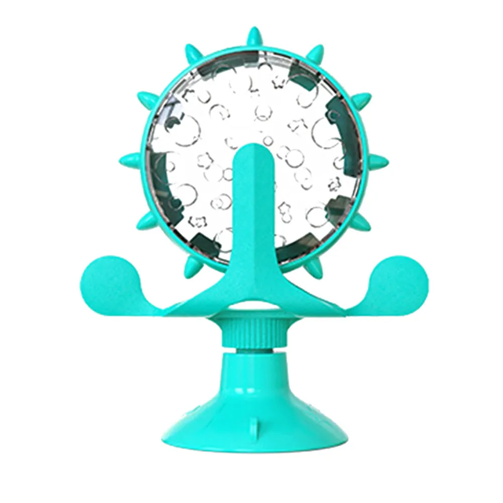 Pet cat toy money-making wheel slow food leaking device in blue with plastic pet food container