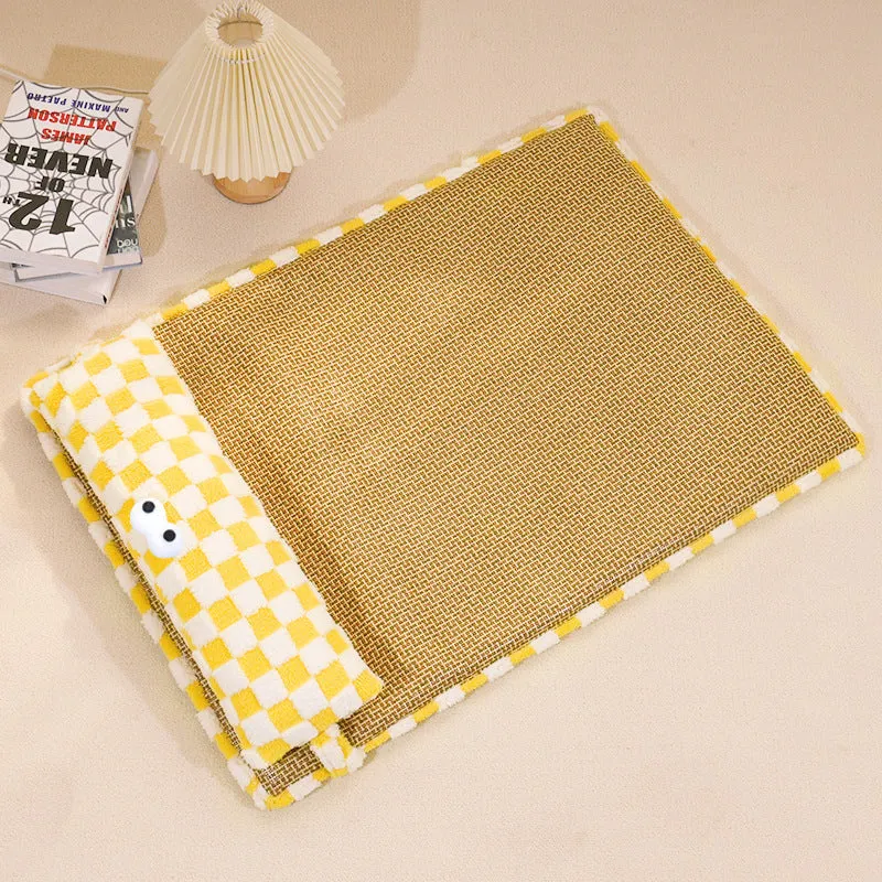 Grey and yellow pet sleeping mat in four sizes for cats and dogs