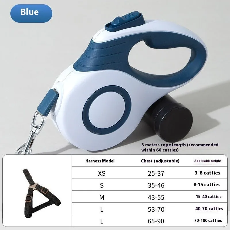 Blue 3 metre retractable dog leash with explosion-proof design for medium and large dogs made of PP and TPR