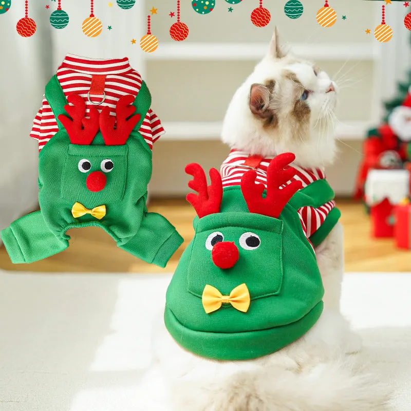 Christmas elk print polyester pet clothing, vest and four feet styles, sizes XS to 2XL