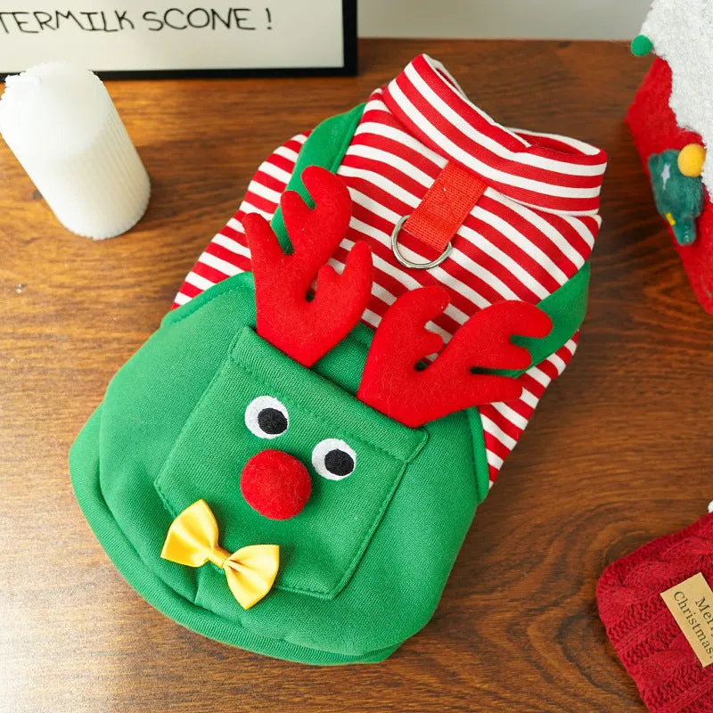 Christmas elk print polyester pet clothing, vest and four feet styles, sizes XS to 2XL