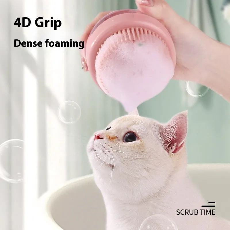 Pet bath silicone brush with liquid dispensing in Moonstone Gray for dogs