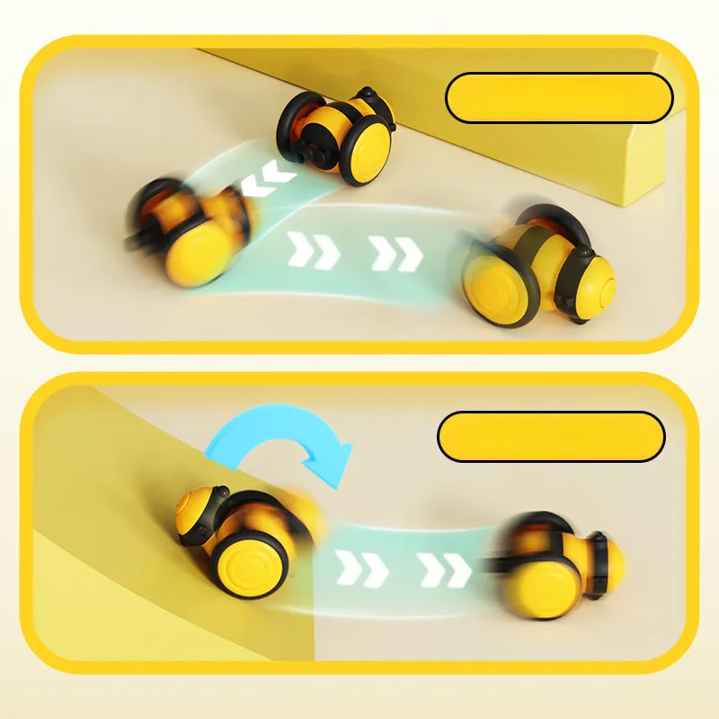 Electric cat toy with bee design on feather teaser wand showing automatic movement function