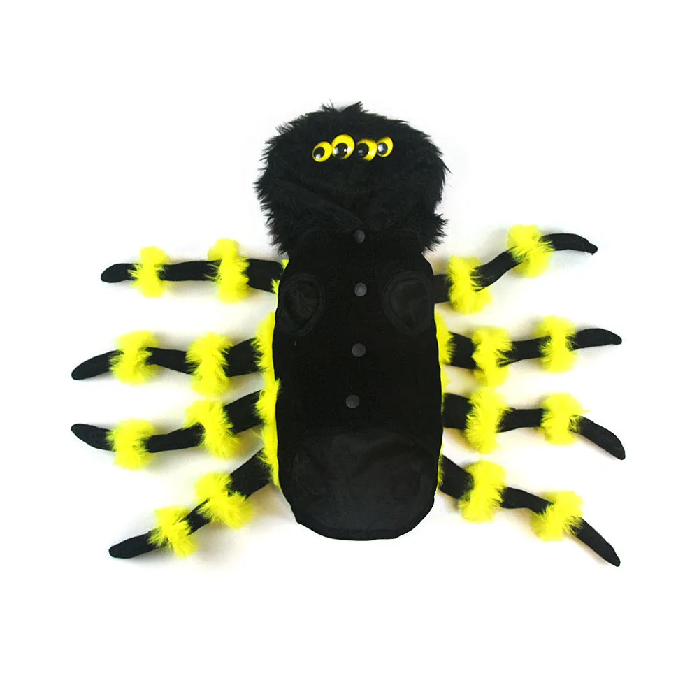 Spider-themed pet costume in polyester for dogs and cats sizes S to XXL