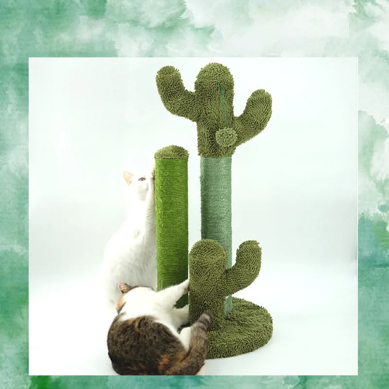 Plush cat scratching cactus tree toy with 68cm large section and 53cm small section